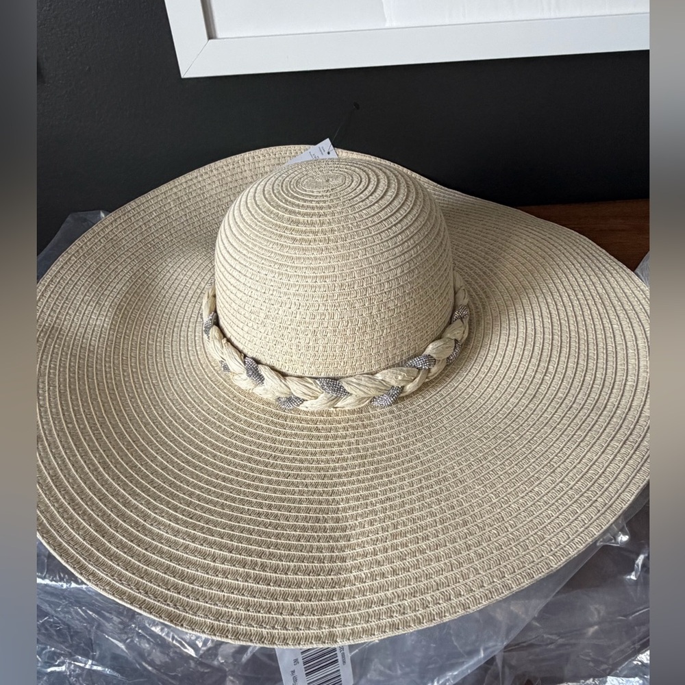 White House Black Market Rhinestone Braided Floppy Sun Hat
